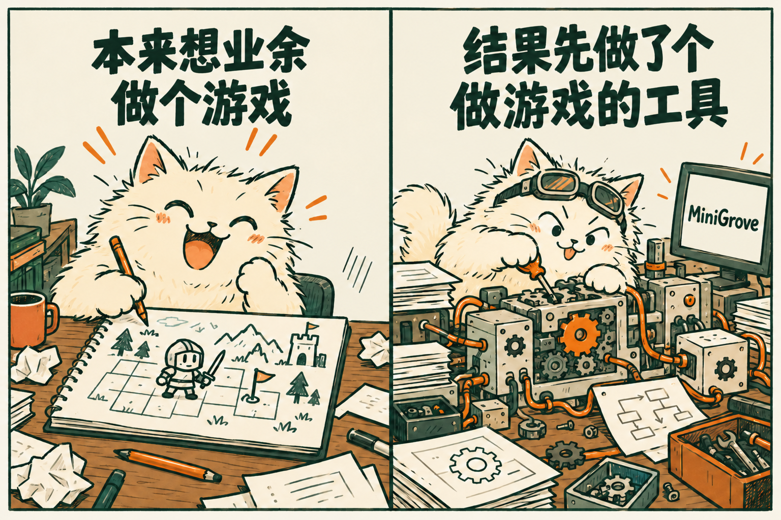 双格猫猫梗图：本来想业余做个游戏，结果先做了个做游戏的工具。